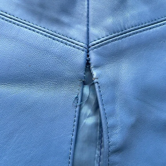 Genuine Blue Leather Pencil Skirt - Picture 5 of 8